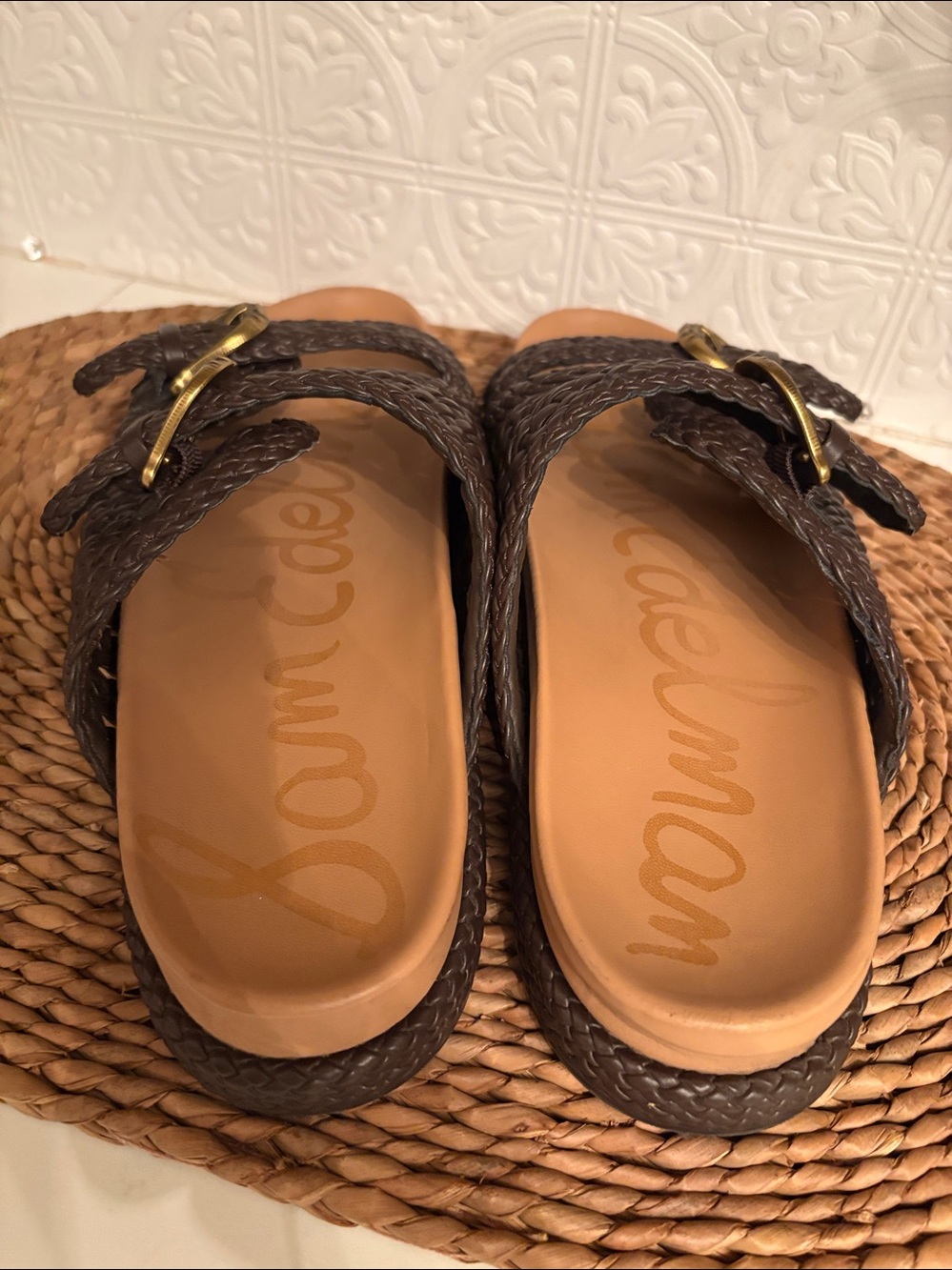 Sam Edelman Reid Slides Woven Double-Buckle Slide Sandal in Dark Brown Sz 9.5 - Picture 7 of 8